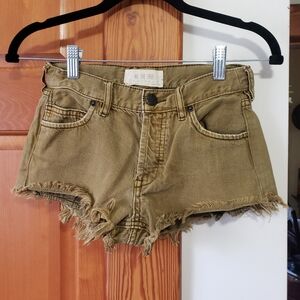 We The Free Olive Green Distressed Colored Denim Short Shorts 24